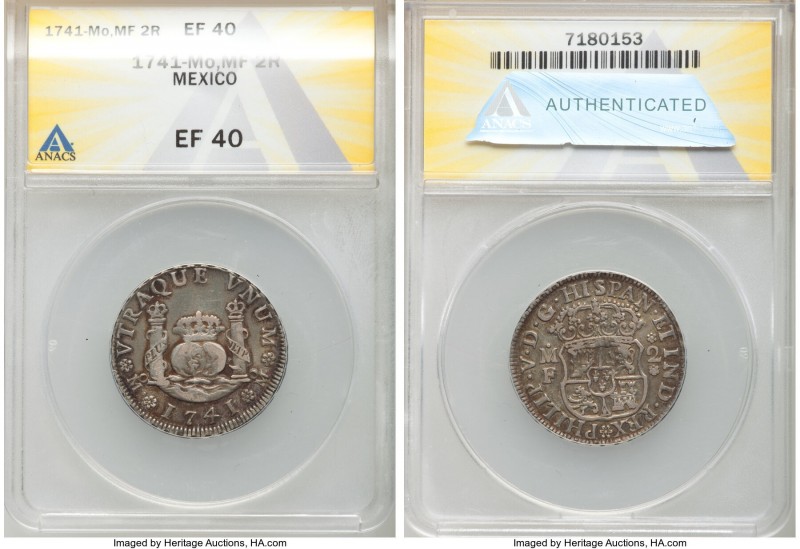 Philip V 2 Reales 1741 Mo-MF XF40 ANACS, Mexico City mint, KM84. Last year of ty...