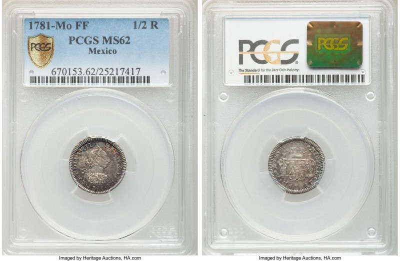 Charles III 1/2 Real 1781 Mo-FF MS62 PCGS, Mexico City mint, KM69.2. Nicely tone...
