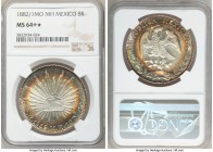 Republic 8 Reales 1882/1 Mo-MH MS64+ S NGC, Mexico City mint, KM377.10, DP-Mo67. Graced with lovely target toning. White centers and rainbow peripheri...
