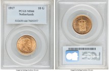 Wilhelmina gold 10 Gulden 1917 MS66 PCGS, Utrecht mint, KM149. Rose gold color with full mint bloom. AGW 0.1947 oz. 

HID09801242017

© 2020 Herit...