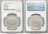 Charles III 8 Reales 1768 LM-JM AU Details (Polished) NGC, Lima mint, KM-A64.2. Variety with dot above one "L" in mintmark. 

HID09801242017

© 20...