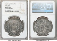 Charles III 8 Reales 1769 LM-JM XF Details (Chopmarked) NGC, Lima mint, KM-A64.2. Variety with dot above one "L" in mintmark. 

HID09801242017

© ...