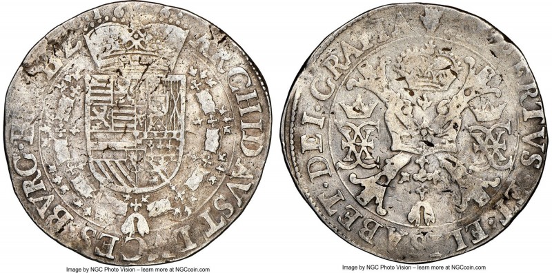 Brabant. Albert & Isabella Patagon 1616 VF30 NGC, Antwerp mint, KM35.1 DAV-4432....