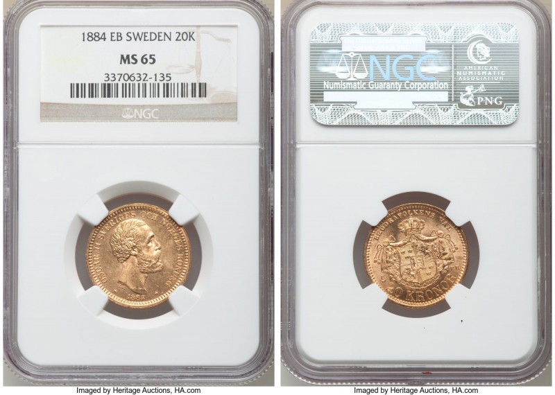 Oscar II gold 20 Kronor 1884-EB MS65 NGC, KM748 .Gem and lustrous. 

HID098012...