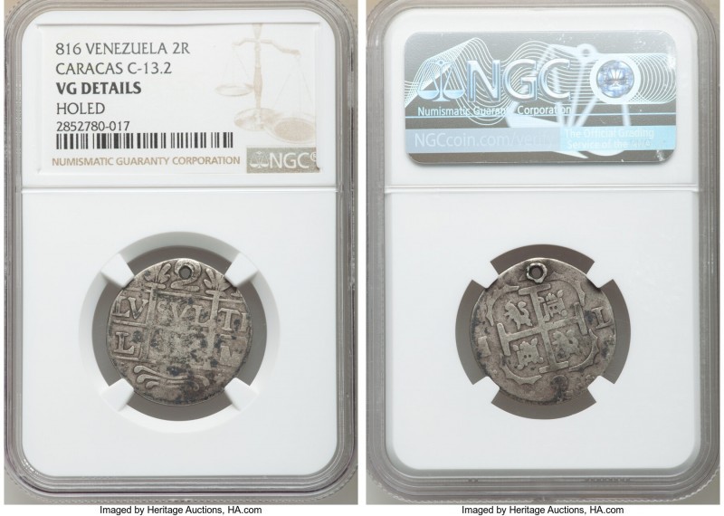 Caracas. Royalist and/or Republic 2 Reales (Macuquinas) (1)816 L-M VG Details (H...