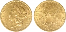 USA 20 Dollars (Double Eagle) 1873 Liberty Head - 33.44g 0.900 fine - Obv. Liberty Head / Rev. Eagle and Shield, 'twenty dollars' below (KM 74.2 / Fr....