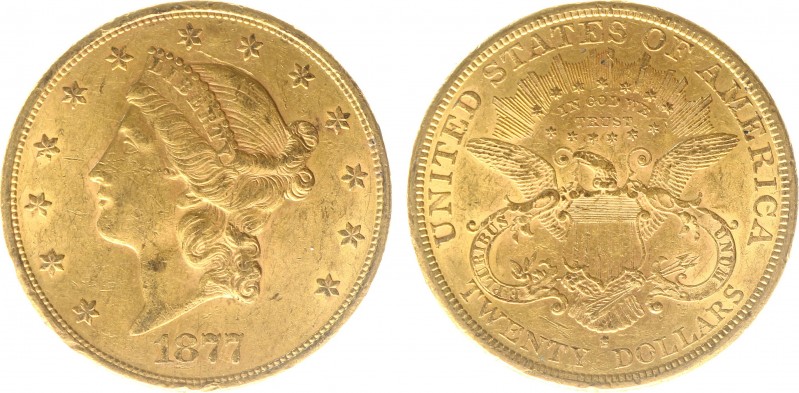 USA 20 Dollars (Double Eagle) 1877-S Liberty Head - 33.44g 0.900 fine - Obv. Lib...