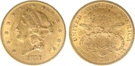 USA 20 Dollars (Double Eagle) 1877-S Liberty Head - 33.44g 0.900 fine - Obv. Liberty Head / Rev. Eagle and Shield, 'twenty dollars' below (KM 74.3 / F...