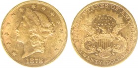 USA 20 Dollars (Double Eagle) 1878 Liberty Head - 33.44g 0.900 fine - Obv. Liberty Head / Rev. Eagle and Shield, 'twenty dollars' below (KM 74.3 / Fr....