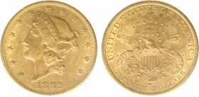 USA 20 Dollars (Double Eagle) 1882-S Liberty Head - 33.44g 0.900 fine - Obv. Liberty Head / Rev. Eagle and Shield, 'twenty dollars' below (KM 74.3 / F...