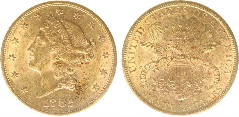 USA 20 Dollars (Double Eagle) 1882-S Liberty Head - 33.44g 0.900 fine - Obv. Lib...