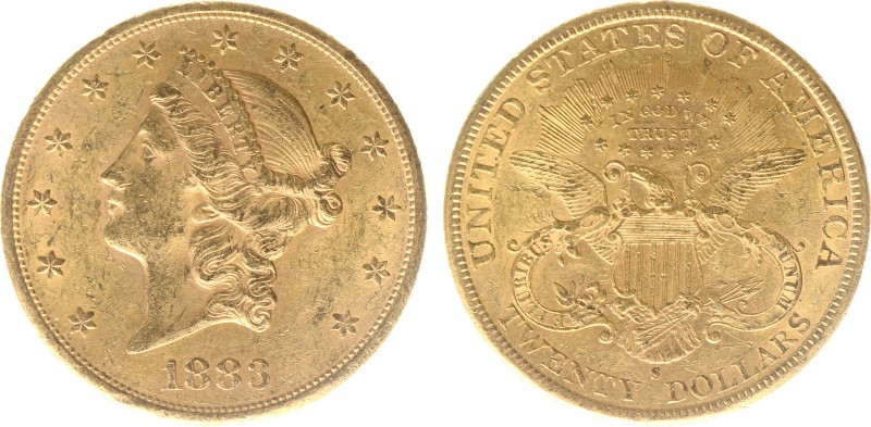 USA 20 Dollars (Double Eagle) 1883-S Liberty Head - 33.44g 0.900 fine - Obv. Lib...