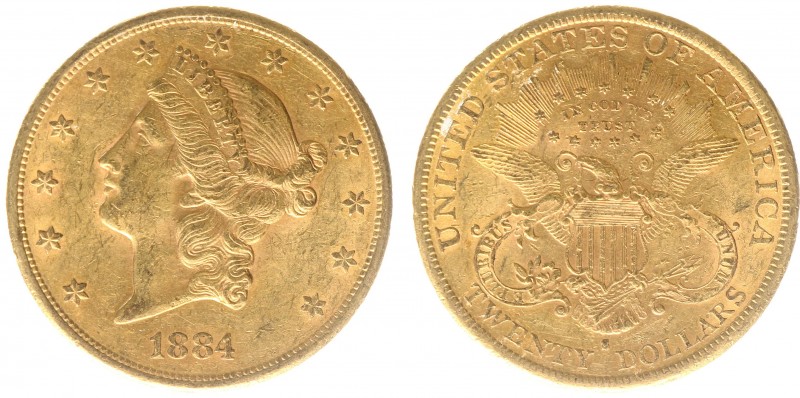 USA 20 Dollars (Double Eagle) 1884-S Liberty Head - 33.44g 0.900 fine - Obv. Lib...