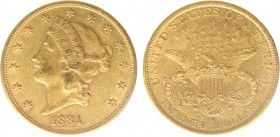 USA 20 Dollars (Double Eagle) 1884-S Liberty Head - 33.44g 0.900 fine - Obv. Liberty Head / Rev. Eagle and Shield, 'twenty dollars' below (KM 74.3 / F...