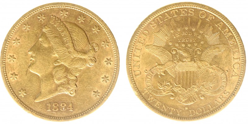USA 20 Dollars (Double Eagle) 1884-S Liberty Head - 33.44g 0.900 fine - Obv. Lib...