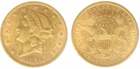 USA 20 Dollars (Double Eagle) 1884-S Liberty Head - 33.44g 0.900 fine - Obv. Liberty Head / Rev. Eagle and Shield, 'twenty dollars' below (KM 74.3 / F...