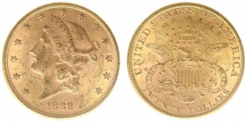 USA 20 Dollars (Double Eagle) 1888-S Liberty Head - 33.44g 0.900 fine - Obv. Lib...