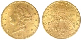 USA 20 Dollars (Double Eagle) 1888-S Liberty Head - 33.44g 0.900 fine - Obv. Liberty Head / Rev. Eagle and Shield, 'twenty dollars' below (KM 74.3 / F...
