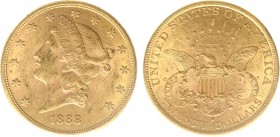 USA 20 Dollars (Double Eagle) 1888-S Liberty Head - 33.44g 0.900 fine - Obv. Liberty Head / Rev. Eagle and Shield, 'twenty dollars' below (KM 74.3 / F...