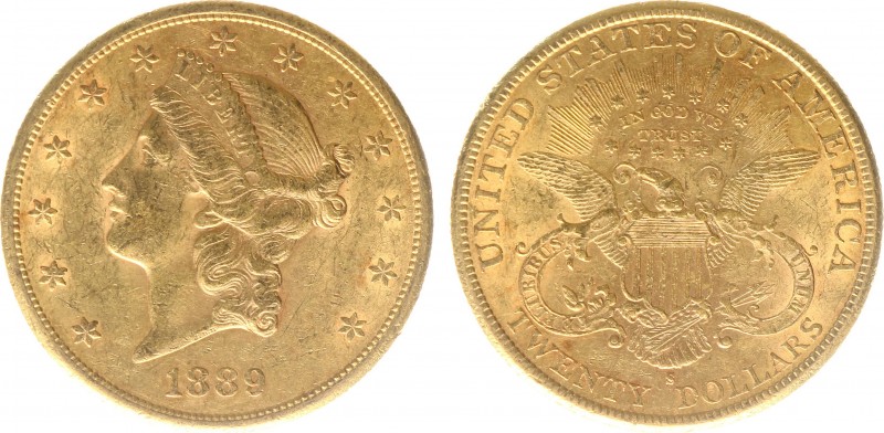 USA 20 Dollars (Double Eagle) 1889-S Liberty Head - 33.44g 0.900 fine - Obv. Lib...