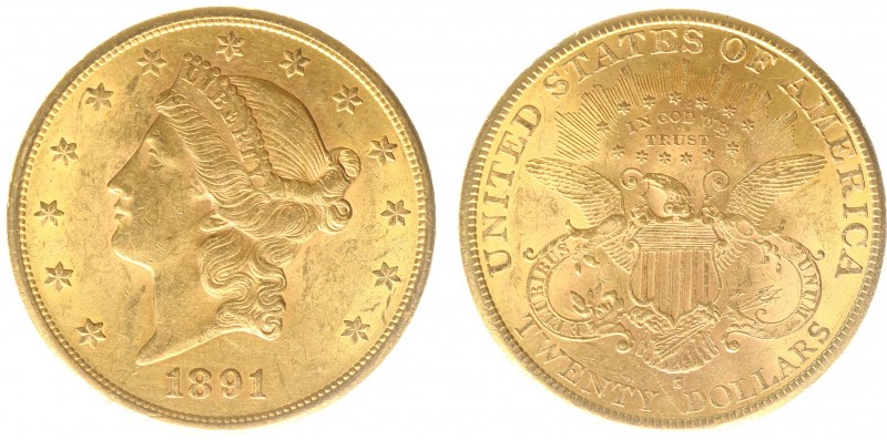USA 20 Dollars (Double Eagle) 1891-S Liberty Head - 33.44g 0.900 fine - Obv. Lib...