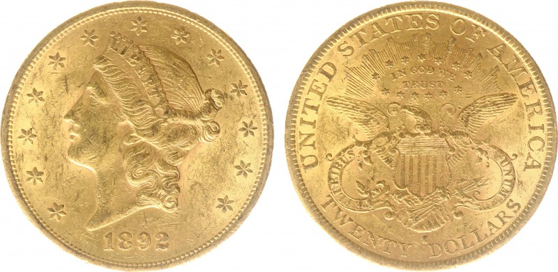 USA 20 Dollars (Double Eagle) 1892-S Liberty Head - 33.44g 0.900 fine - Obv. Lib...