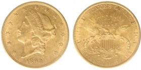 USA 20 Dollars (Double Eagle) 1892-S Liberty Head - 33.44g 0.900 fine - Obv. Liberty Head / Rev. Eagle and Shield, 'twenty dollars' below (KM 74.3 / F...