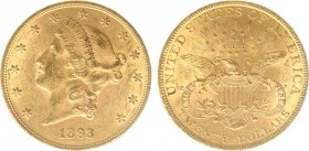 USA 20 Dollars (Double Eagle) 1893 Liberty Head - 33.44g 0.900 fine - Obv. Liberty Head / Rev. Eagle and Shield, 'twenty dollars' below (KM 74.3 / Fr....