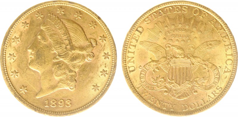 USA 20 Dollars (Double Eagle) 1893 Liberty Head - 33.44g 0.900 fine - Obv. Liber...