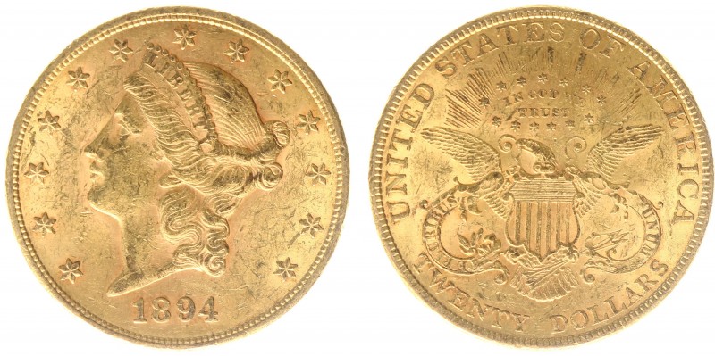 USA 20 Dollars (Double Eagle) 1894 Liberty Head - 33.44g 0.900 fine - Obv. Liber...