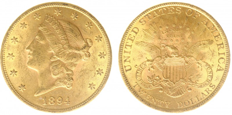 USA 20 Dollars (Double Eagle) 1894 Liberty Head - 33.44g 0.900 fine - Obv. Liber...