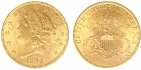 USA 20 Dollars (Double Eagle) 1894 Liberty Head - 33.44g 0.900 fine - Obv. Liberty Head / Rev. Eagle and Shield, 'twenty dollars' below (KM 74.3 / Fr....