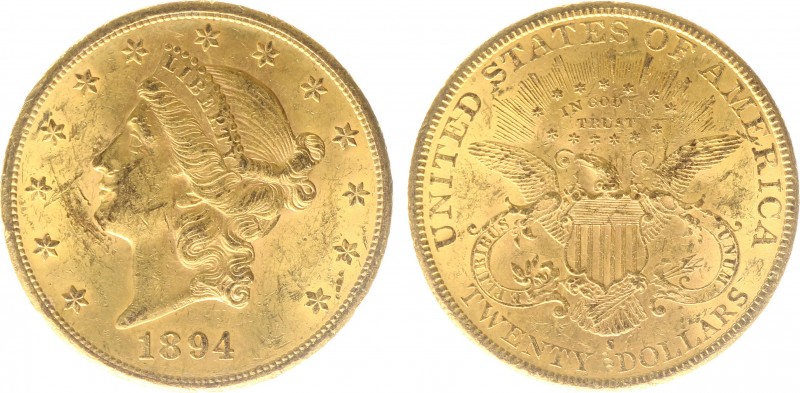 USA 20 Dollars (Double Eagle) 1894-S Liberty Head - 33.44g 0.900 fine - Obv. Lib...