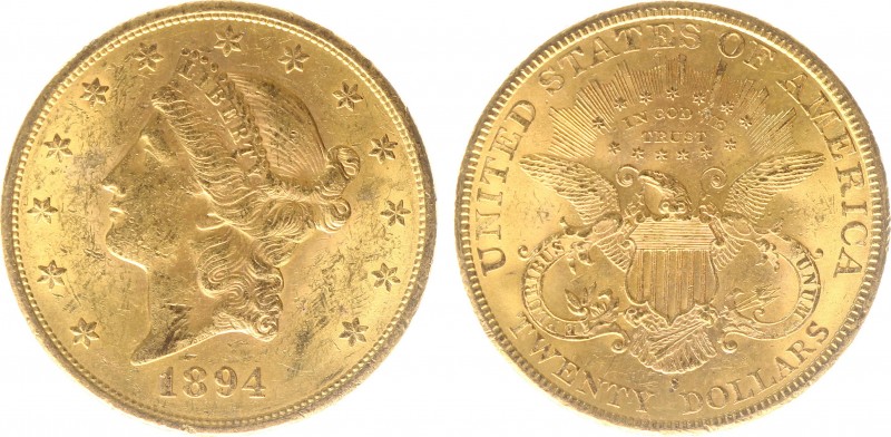 USA 20 Dollars (Double Eagle) 1894-S Liberty Head - 33.44g 0.900 fine - Obv. Lib...