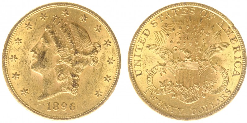 USA 20 Dollars (Double Eagle) 1896 Liberty Head - 33.44g 0.900 fine - Obv. Liber...