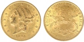 USA 20 Dollars (Double Eagle) 1896 Liberty Head - 33.44g 0.900 fine - Obv. Liberty Head / Rev. Eagle and Shield, 'twenty dollars' below (KM 74.3 / Fr....