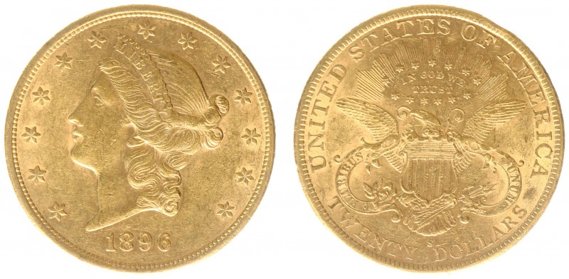USA 20 Dollars (Double Eagle) 1896-S Liberty Head - 33.44g 0.900 fine - Obv. Lib...