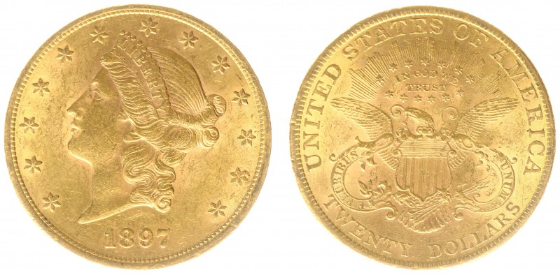 USA 20 Dollars (Double Eagle) 1897 Liberty Head - 33.44g 0.900 fine - Obv. Liber...