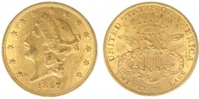USA 20 Dollars (Double Eagle) 1897 Liberty Head - 33.44g 0.900 fine - Obv. Liberty Head / Rev. Eagle and Shield, 'twenty dollars' below (KM 74.3 / Fr....