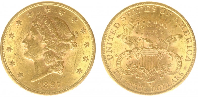 USA 20 Dollars (Double Eagle) 1897-S Liberty Head - 33.44g 0.900 fine - Obv. Lib...