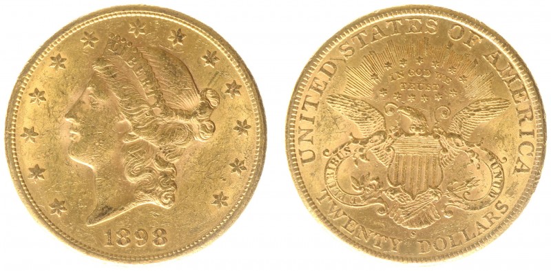 USA 20 Dollars (Double Eagle) 1898-S Liberty Head - 33.44g 0.900 fine - Obv. Lib...