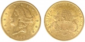 USA 20 Dollars (Double Eagle) 1898-S Liberty Head - 33.44g 0.900 fine - Obv. Liberty Head / Rev. Eagle and Shield, 'twenty dollars' below (KM 74.3 / F...
