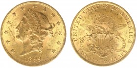 USA 20 Dollars (Double Eagle) 1899 Liberty Head - 33.44g 0.900 fine - Obv. Liberty Head / Rev. Eagle and Shield, 'twenty dollars' below (KM 74.3 / Fr....
