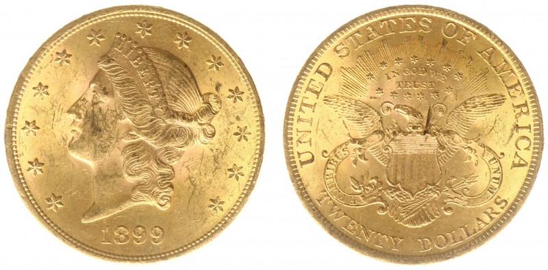 USA 20 Dollars (Double Eagle) 1899 Liberty Head - 33.44g 0.900 fine - Obv. Liber...