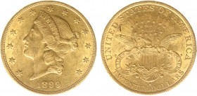 USA 20 Dollars (Double Eagle) 1899-S Liberty Head - 33.44g 0.900 fine - Obv. Liberty Head / Rev. Eagle and Shield, 'twenty dollars' below (KM 74.3 / F...