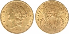 USA 20 Dollars (Double Eagle) 1901 Liberty Head - 33.44g 0.900 fine - Obv. Liberty Head / Rev. Eagle and Shield, 'twenty dollars' below (KM 74.3 / Fr....