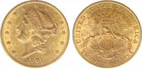 USA 20 Dollars (Double Eagle) 1901-S Liberty Head - 33.44g 0.900 fine - Obv. Liberty Head / Rev. Eagle and Shield, 'twenty dollars' below (KM 74.3 / F...