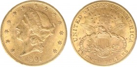 USA 20 Dollars (Double Eagle) 1901-S Liberty Head - 33.44g 0.900 fine - Obv. Liberty Head / Rev. Eagle and Shield, 'twenty dollars' below (KM 74.3 / F...