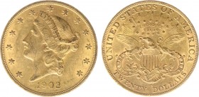 USA 20 Dollars (Double Eagle) 1902-S Liberty Head - 33.44g 0.900 fine - Obv. Liberty Head / Rev. Eagle and Shield, 'twenty dollars' below (KM 74.3 / F...