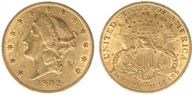 USA 20 Dollars (Double Eagle) 1902-S Liberty Head - 33.44g 0.900 fine - Obv. Lib...